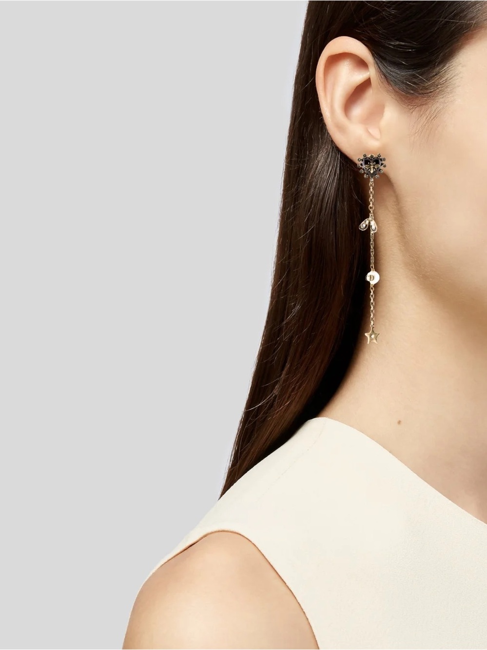 Christian Dior Faux Pearl & Crystal Bee Drop Earrings
